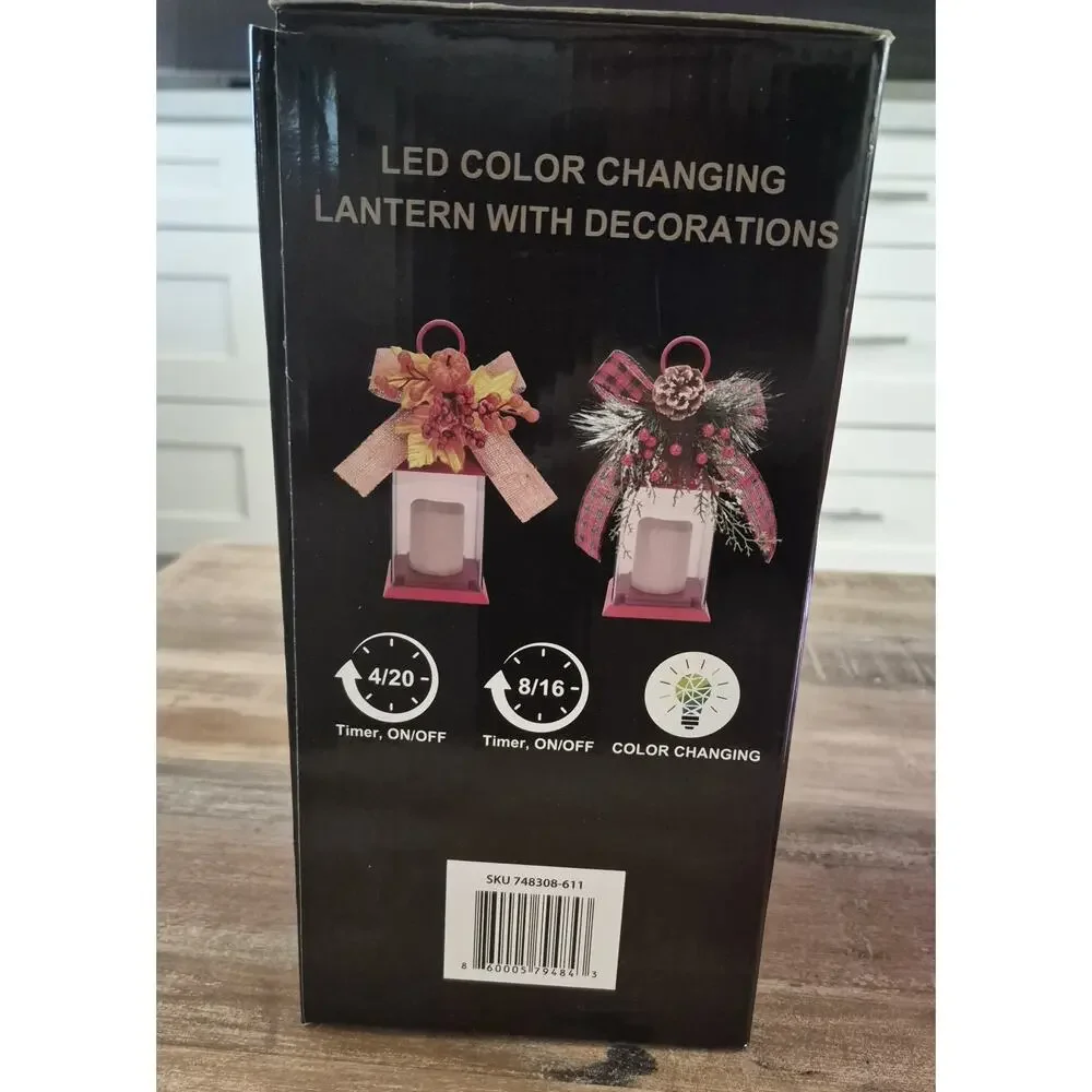 Set of 4 Harvest LED Color Changing Lanterns - Fall Pumpkin Decor - New